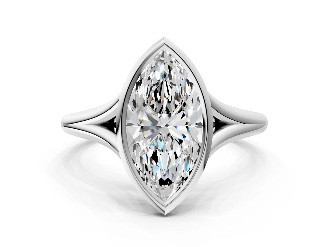 Silver Bezel Set Marquise Cut Solitaire Ring with Tapered Band 2