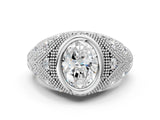 Silver Bezel Set Oval Cut Diamond Milgrain Band Ring_13