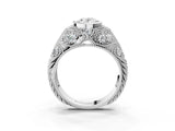 Silver Bezel Set Oval Cut Diamond Milgrain Band Ring_16