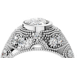 Silver Bezel Set Oval Cut Diamond Milgrain Band Ring_17
