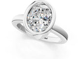 Silver Bezel Set Oval Cut Solitaire Engagement Ring with Classic Band_8