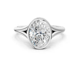 Silver Bezel Set Oval Cut Solitaire Ring with Tapered Band