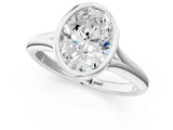 Silver Bezel Set Oval Solitaire Diamond Ring with Smooth Band 1