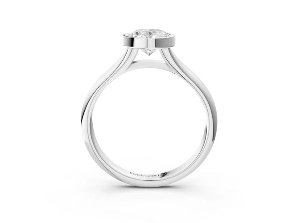Sterling Silver Oval Bezel Solitaire Engagement Ring Setting with Split Shoulders