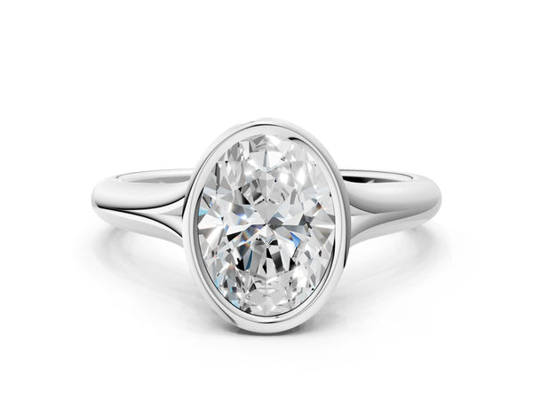 Sterling Silver Oval Bezel Solitaire Engagement Ring Setting with Split Shoulders