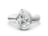 Silver Bezel Set Oval Solitaire Ring with Wide Band 1