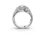 Silver Bezel Set Pear Cut Diamond Milgrain Band Ring_16