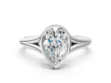 Silver Bezel Set Pear Cut Solitaire Ring with Tapered Band