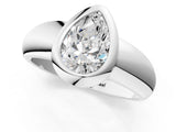 Silver Bezel Set Pear Solitaire Ring with Wide Band 2