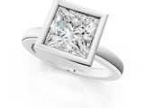 Silver Bezel Set Princess Cut Solitaire Engagement Ring with Classic Band_8