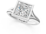 Silver Bezel Set Princess Solitaire Diamond Ring with Smooth Band 1