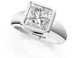 Silver Bezel Set Princess Solitaire Ring with Wide Band 1