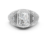 Silver Bezel Set Radiant Cut Diamond Milgrain Band Ring_13