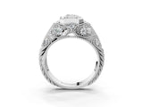 Silver Bezel Set Radiant Cut Diamond Milgrain Band Ring_16