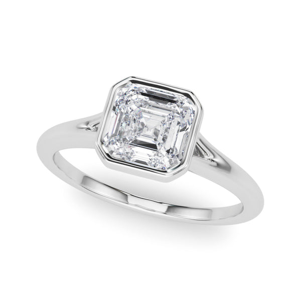 White gold Pear Diamond Solitaire Ring with Bezel Setting and Classic Band