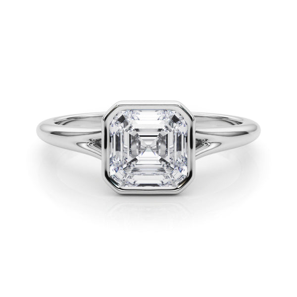 White gold Pear Diamond Solitaire Ring with Bezel Setting and Classic Band