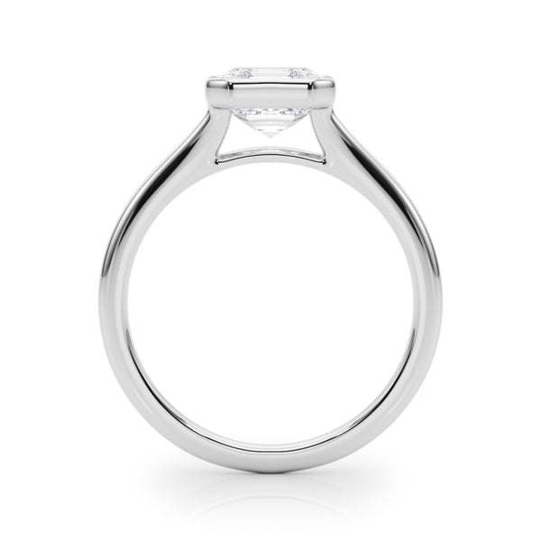 White gold Pear Diamond Solitaire Ring with Bezel Setting and Classic Band