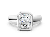 Silver Bezel Set Radiant Solitaire Ring with Wide Band 1