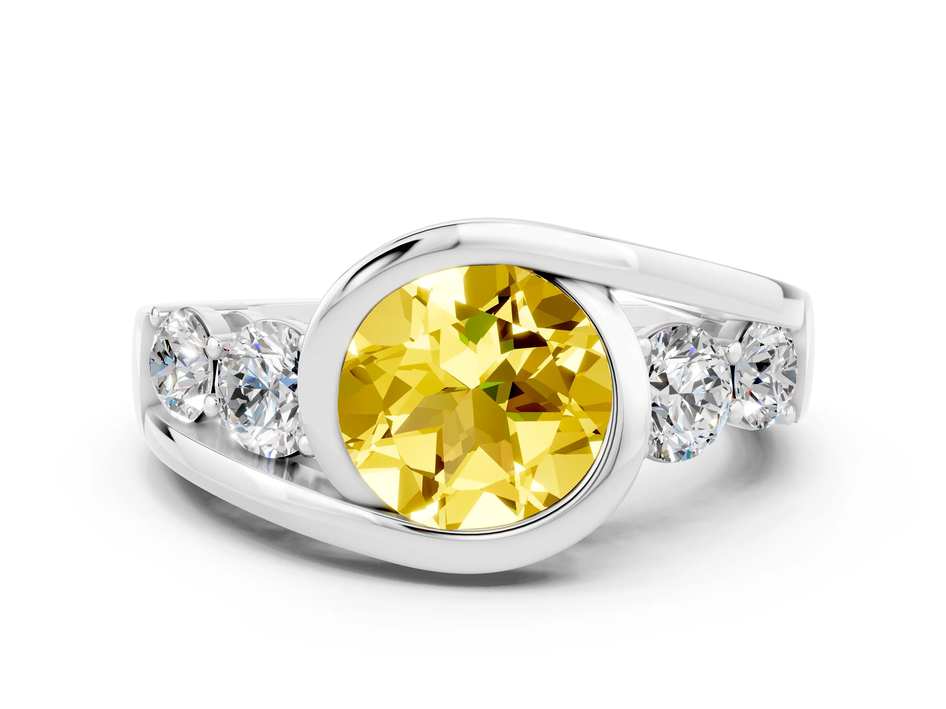 Silver Bezel Set Round Cut Diamond Split Shank Ring_18
