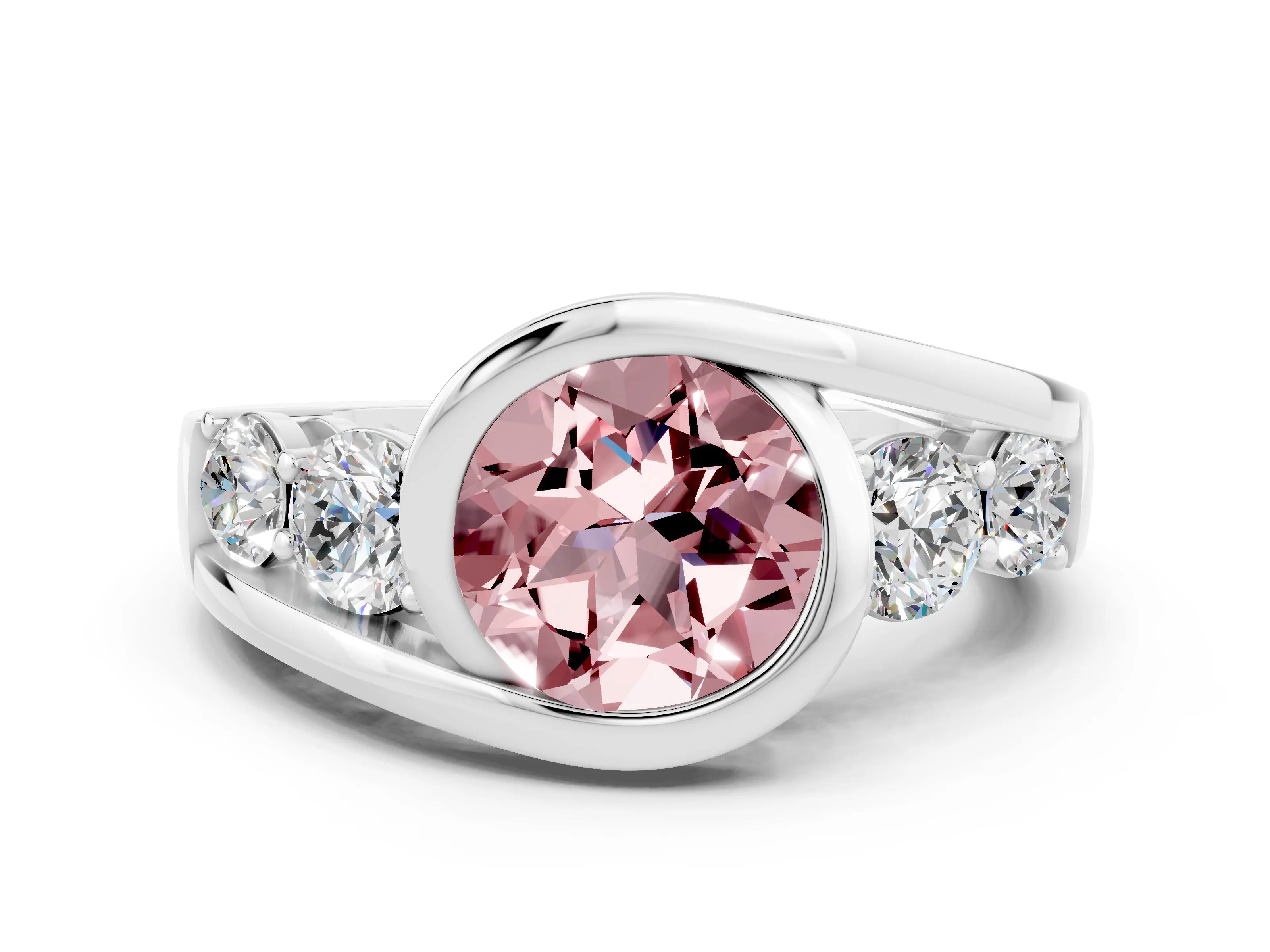 Silver Bezel Set Round Cut Diamond Split Shank Ring_18