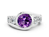 Silver Bezel Set Round Cut Diamond Split Shank Ring_6