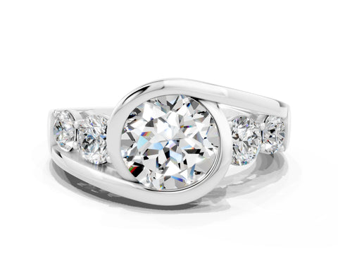 Silver Bezel Set Round Cut Diamond Split Shank Ring_6