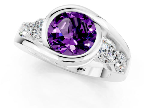 Silver Bezel Set Round Cut Diamond Split Shank Ring_7