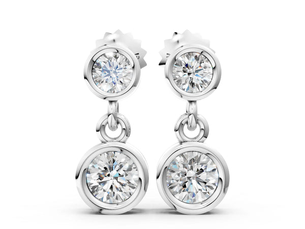 Sterling Silver Round Laboratory-Grown Diamond Double Bezel Drop Earrings
