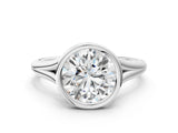 Silver Bezel Set Round Cut Solitaire Ring with Tapered Band