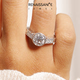 Silver Bezel Set Round Diamond Milgrain Pave Engagement Ring_100