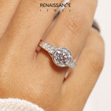 Silver Bezel Set Round Diamond Milgrain Pave Engagement Ring_101