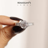 Silver Bezel Set Round Diamond Milgrain Pave Engagement Ring_98
