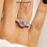 Silver Bezel Set Round Diamond Milgrain Pave Engagement Ring_99