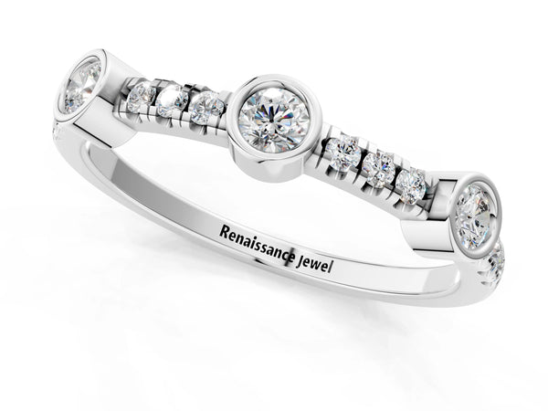 Silver Bezel Set Round Diamond Pavé Band