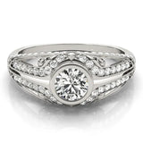 Silver Bezel Set Round Diamond Split Shank Pavé Ring 1