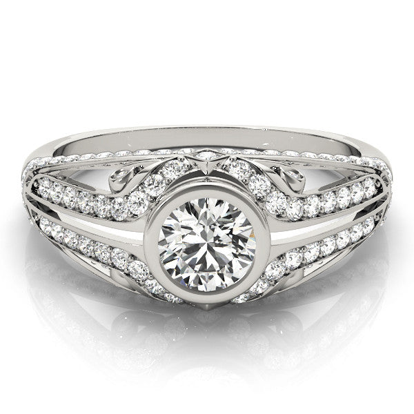 Silver Bezel Set Round Diamond Split Shank Pavé Ring 2
