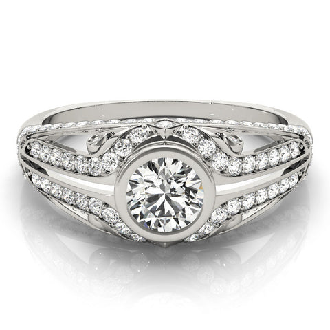 Silver Bezel Set Round Diamond Split Shank Pavé Ring 2