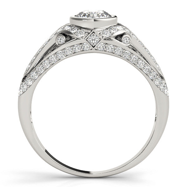 Silver Bezel Set Round Diamond Split Shank Pavé Ring