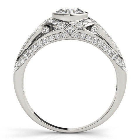 Silver Bezel Set Round Diamond Split Shank Pavé Ring