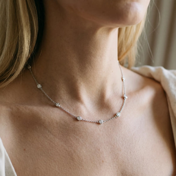Silver Bezel-Set Round Diamond Station Necklace