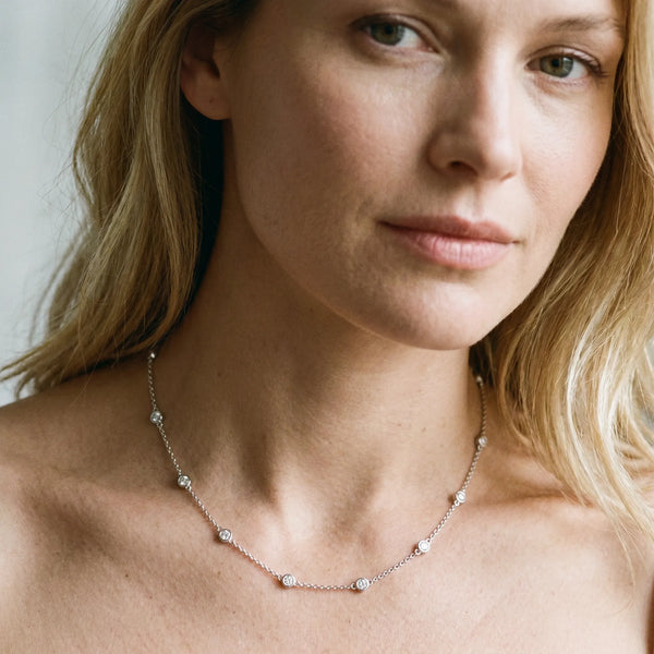 Silver Bezel-Set Round Diamond Station Necklace