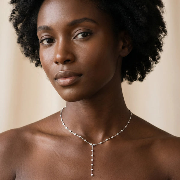 Silver Bezel-Set Round Diamond Station Y Necklace