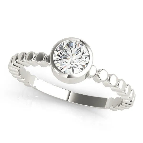Silver Bezel Set Round Solitaire Beaded Band Ring