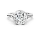 Silver Bezel Set Round Solitaire Diamond Ring with Smooth Band 1