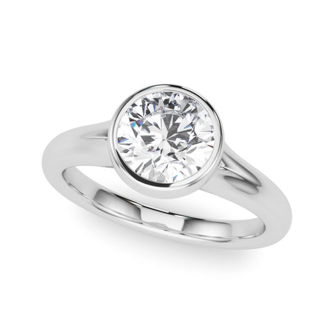 Silver Bezel Set Round Solitaire Diamond Ring with Smooth Band 2