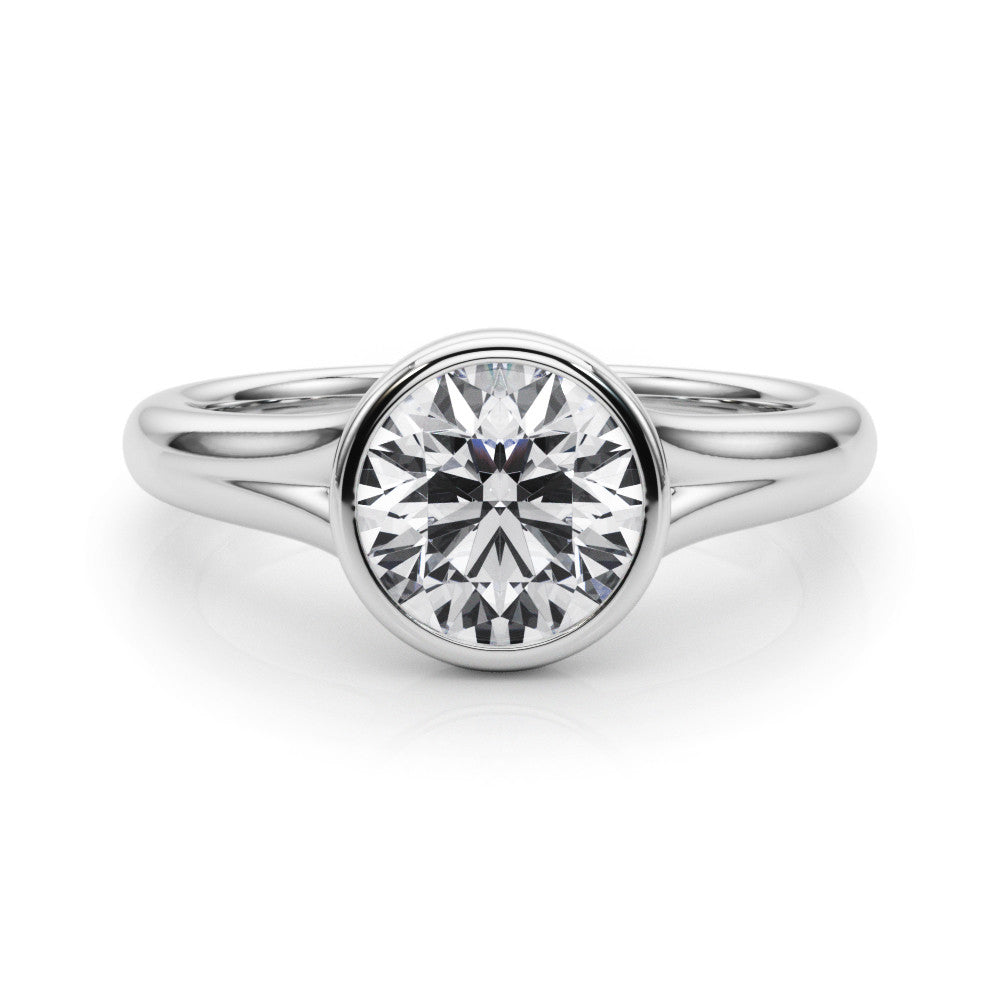 Silver Bezel Set Round Solitaire Diamond Ring with Smooth Band