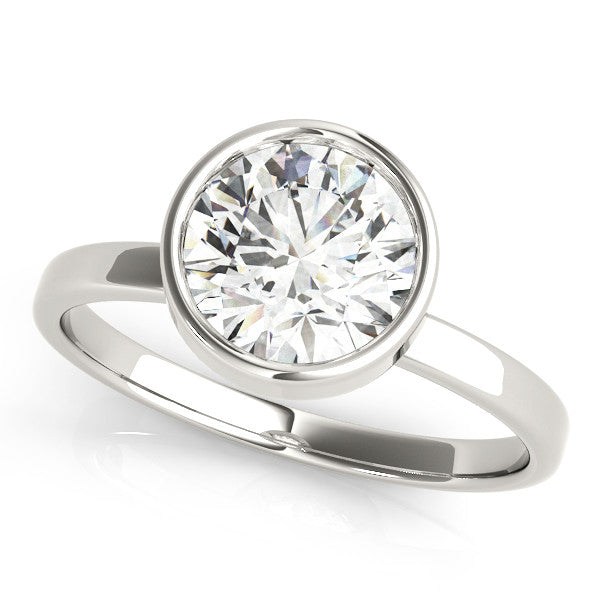 Silver Bezel Set Round Solitaire Ring with Plain Band 1