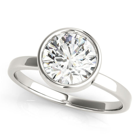 Silver Bezel Set Round Solitaire Ring with Plain Band 1