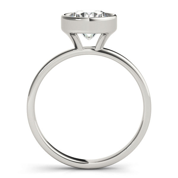 Silver Bezel Set Round Solitaire Ring with Plain Band