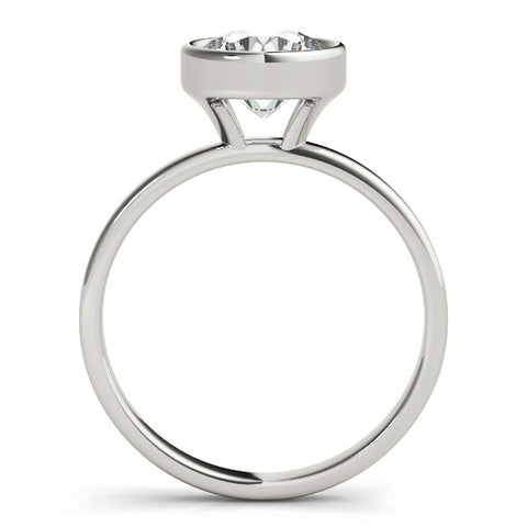 Silver Bezel Set Round Solitaire Ring with Plain Band